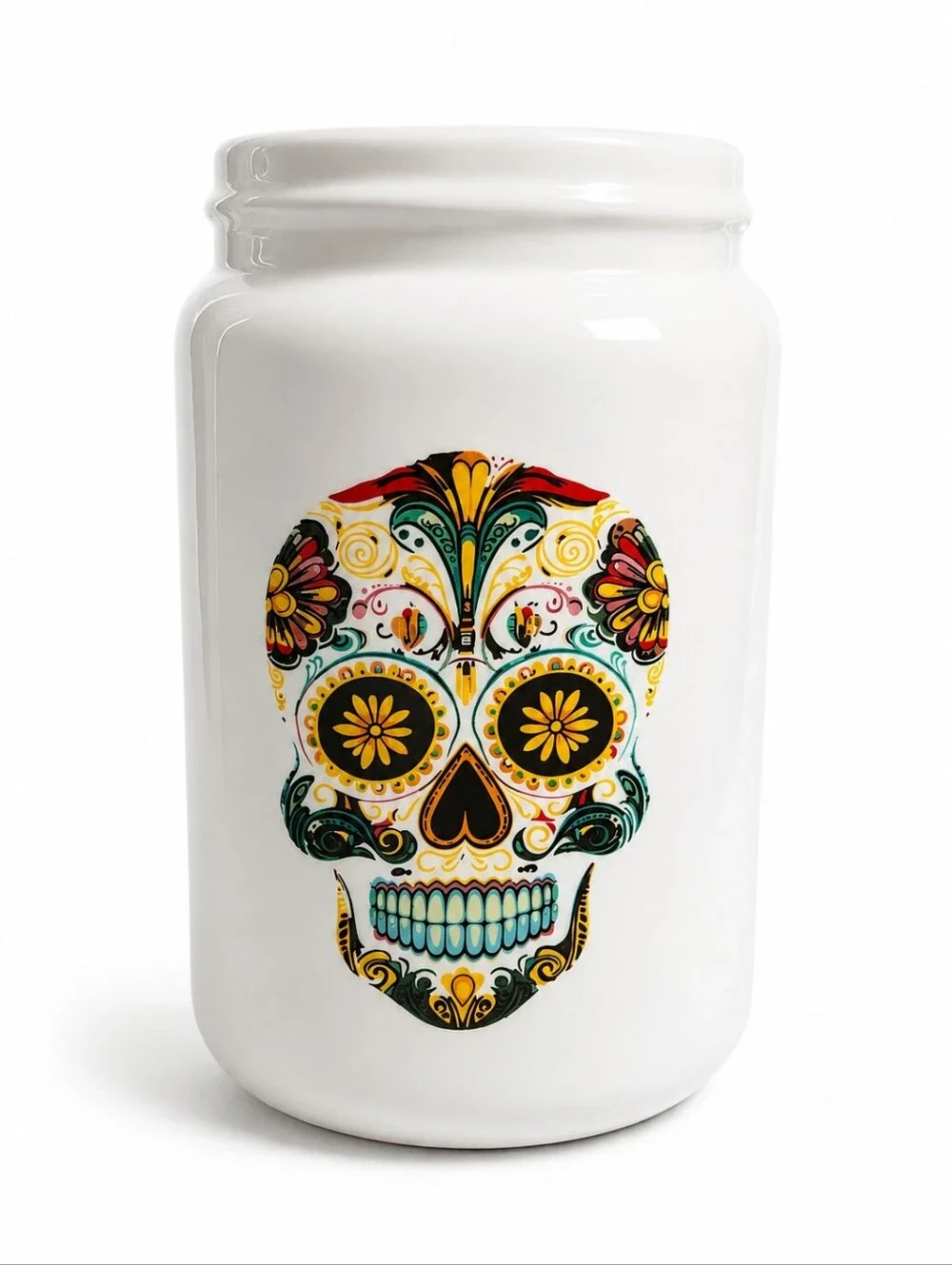 Día de los Muertos Sugar Skull Ceramic Mason Jar Vase Decor